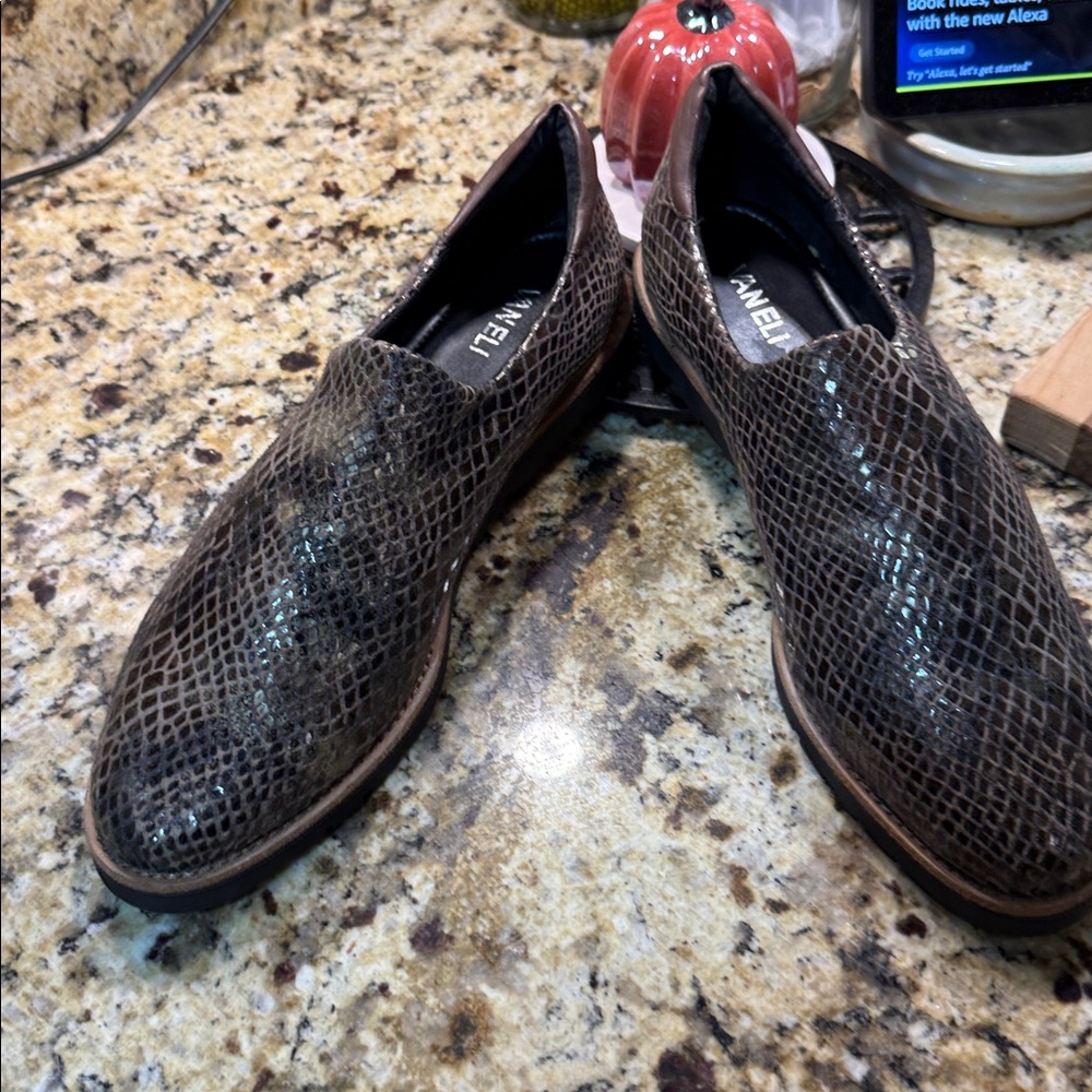 Vaneli Dark Brown Snake Pattern Slip-Ons